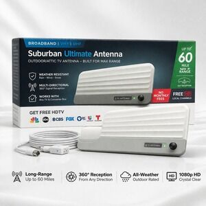 Suburban Ultimate Antenna 60 Mile Range 4K 1080p HD Outdoor Attic White‎ Fabric
